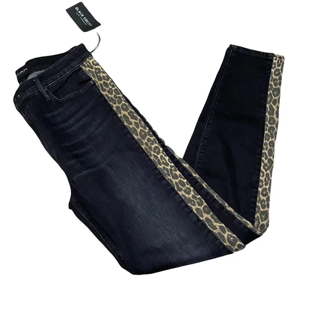 Black Orchid Gisele High Rise Super Skinny Jeans Side Stripes in Raven 27 $198